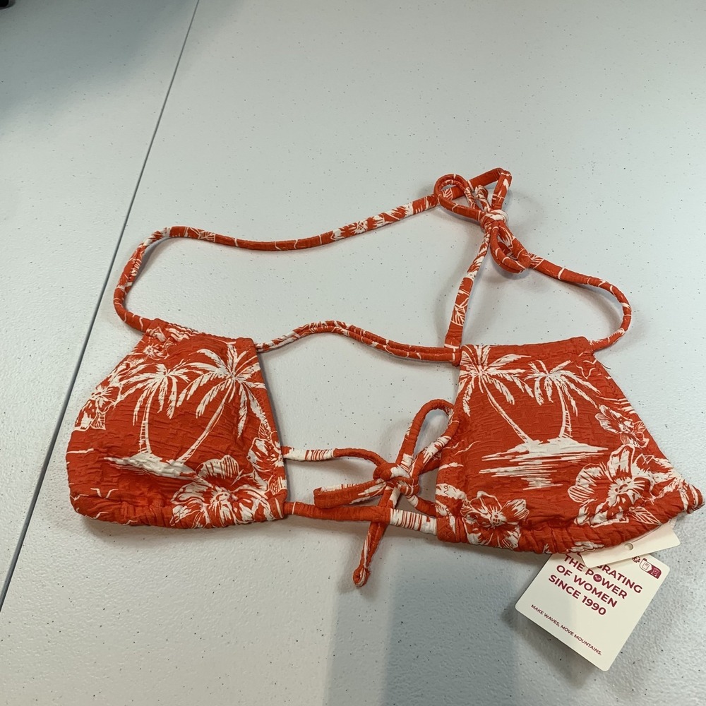 Roxy Women's Swim Bikini Top S Double Strap Tiki Tri Orange Tropical Beach